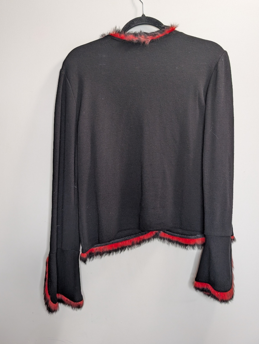 Vintage Rocco Barocco Black Cardigan Faux Fur Trim Red Accent Jacket Size 12 - Picture 5 of 5